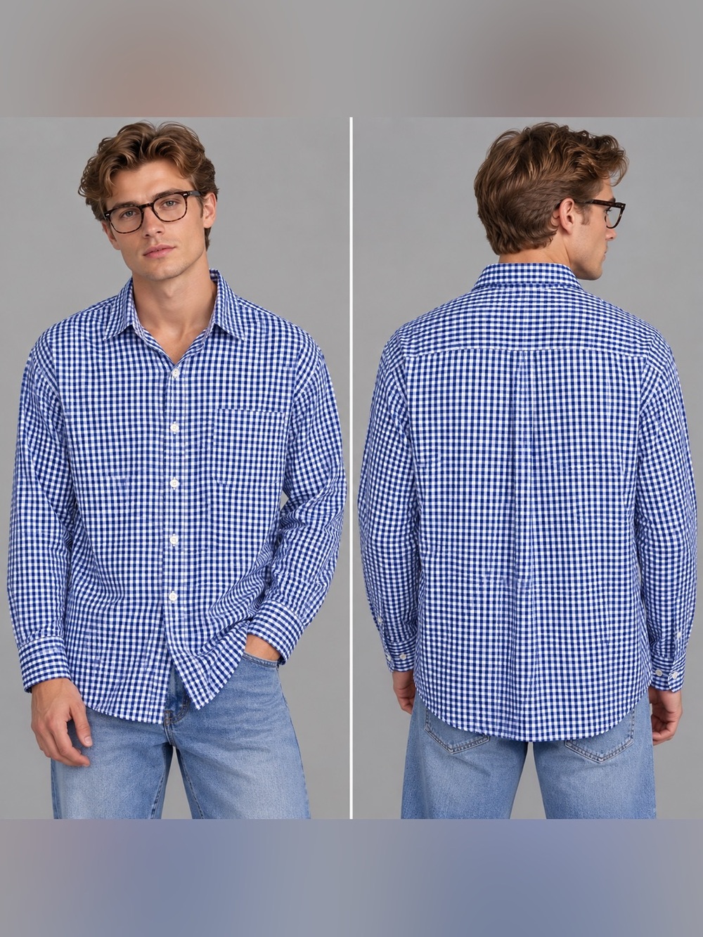 XL Alfani Blue and White Gingham Button-Down Shirt